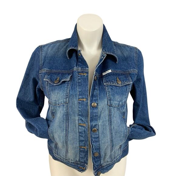 Upcycled Denim Jacket Womens Sz Large Christian Coffee Grunge Patchwork Folk Art - Picture 4 of 16